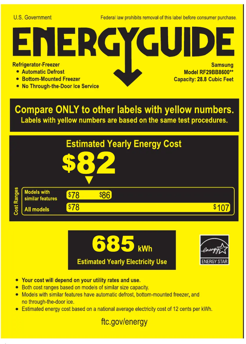 Page 1 de la notice Label énergétique Samsung RF29BB860012