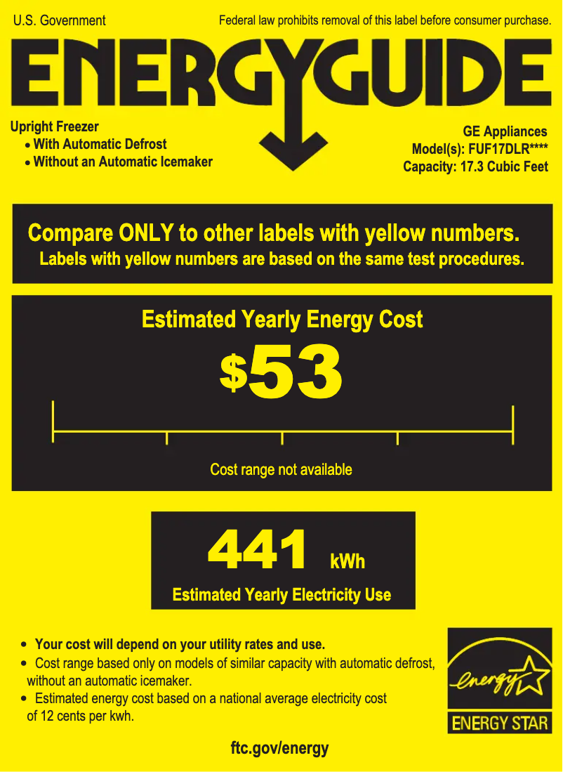 Page n°1 - Label énergétique GE FUF17DLRWW