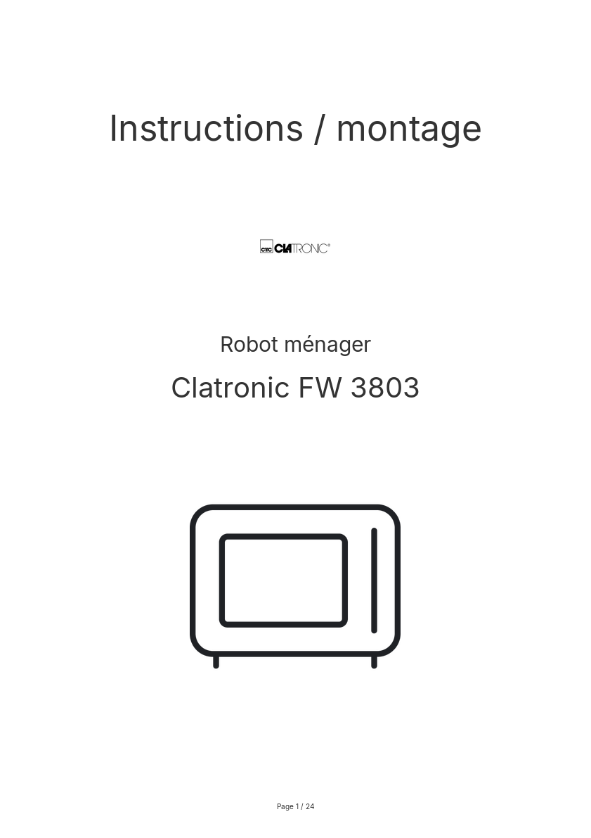 Page n°1 - Instructions / montage Clatronic FW 3803