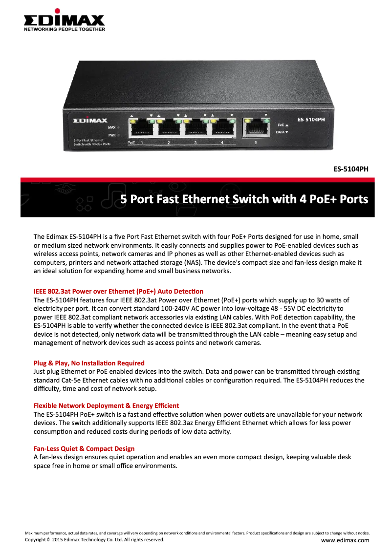 Page n°1 - Fiche technique Edimax ES-5104PH