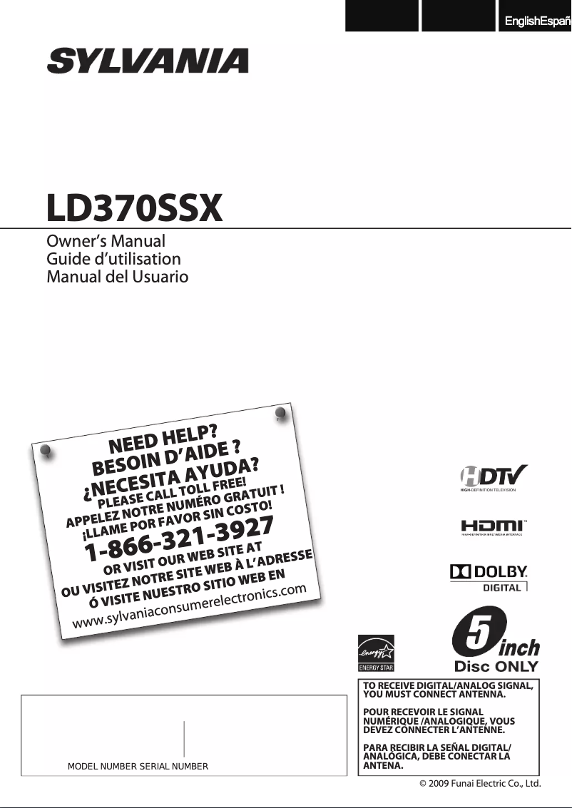 Page 1 de la notice Manuel utilisateur Sylvania LD370SSX