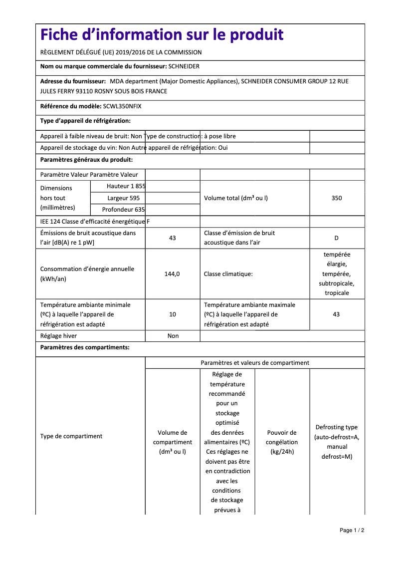 Image de la première page du manuel de l'appareil SCWL350NFIX