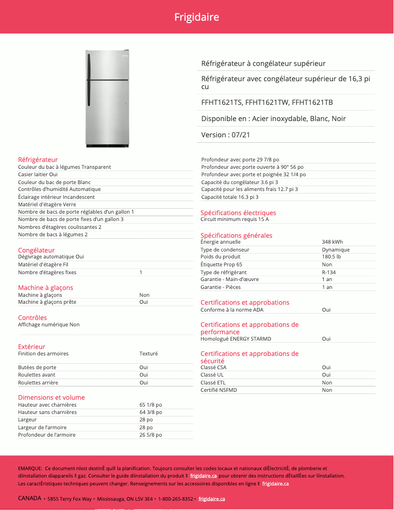 Image de la première page du manuel de l'appareil FFHT1621TB