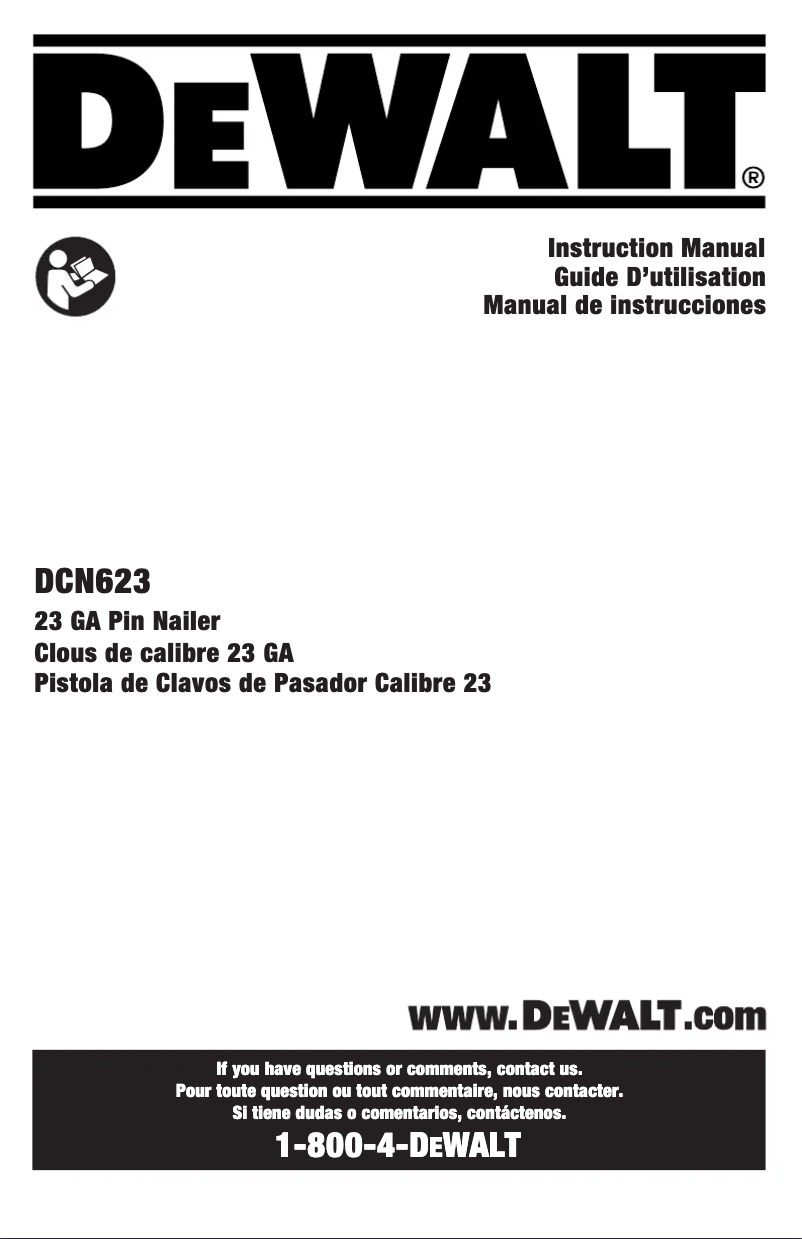 Page 1 de la notice Manuel utilisateur DeWalt DCN623