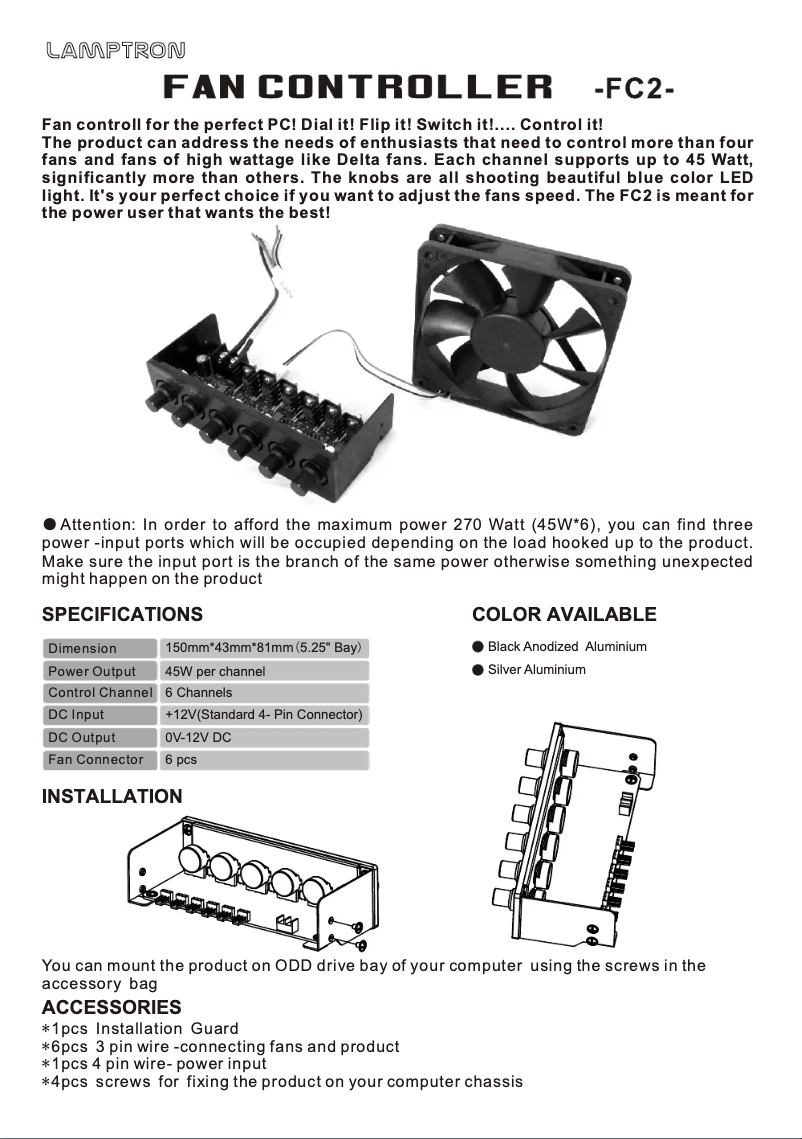 Page n°1 - Manuel utilisateur Lamptron FC2