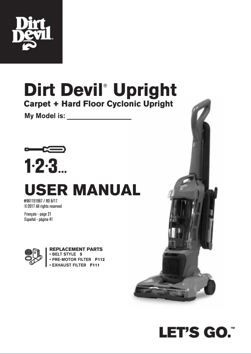 Page 1 de la notice Manuel utilisateur Dirt Devil Power Reach Multi-Cyclonic Bagless Canister