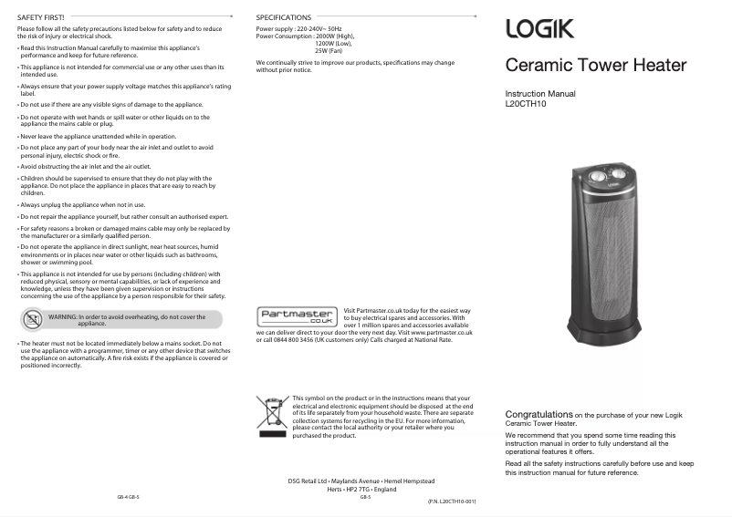 Imagen de la primera página del manual del dispositivo L20CTH10
