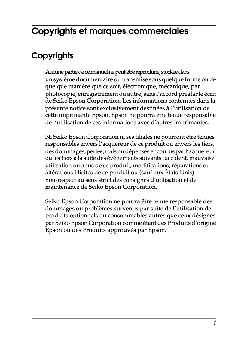 Page 1 de la notice Mode d'emploi Epson LQ-300+II