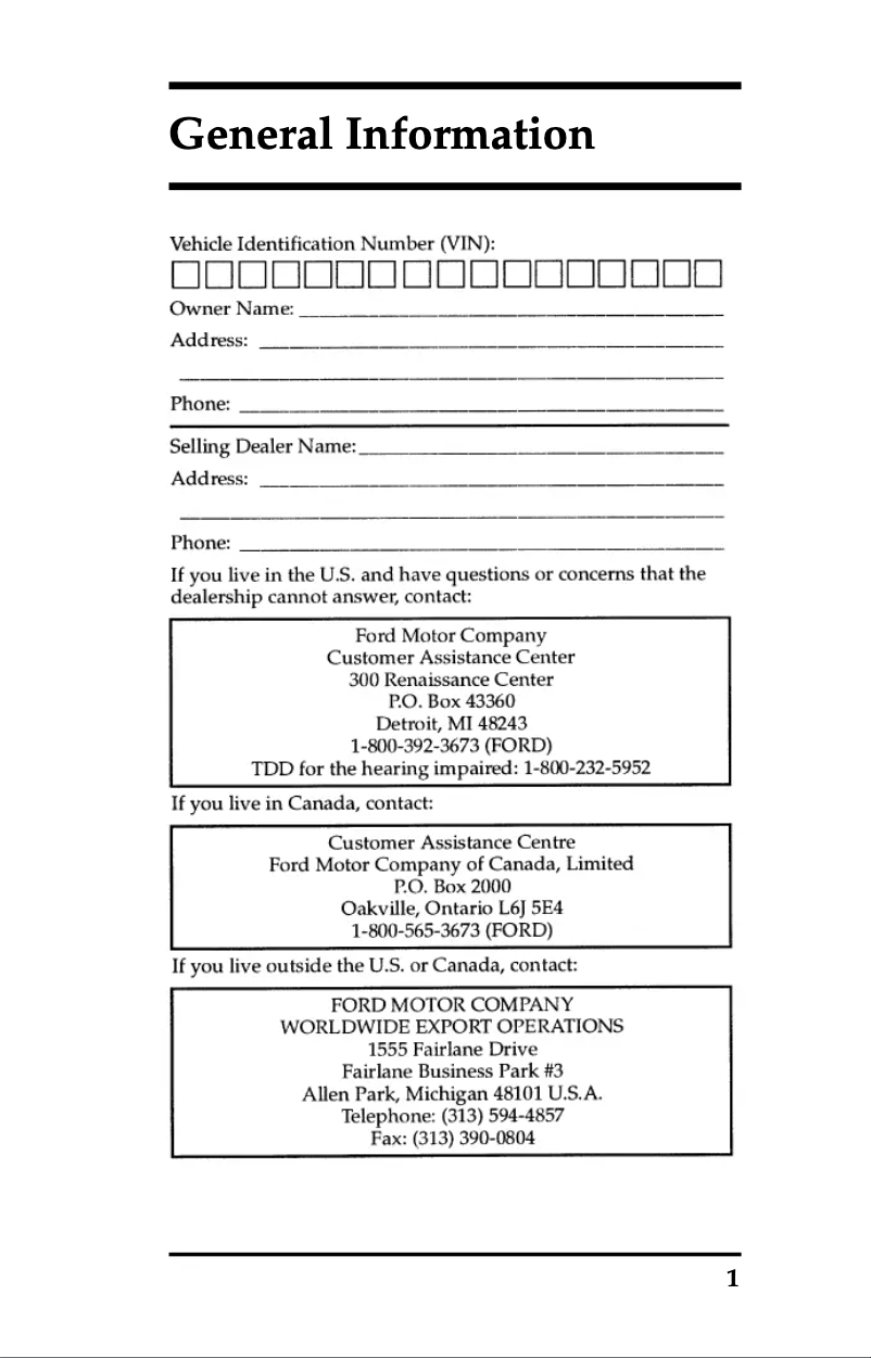 Page n°1 - Manuel d'utilisation et d'entretien Ford Explorer (1996)