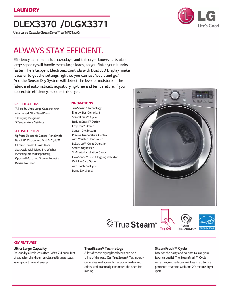 Page 1 de la notice Fiche technique LG DLGX3371