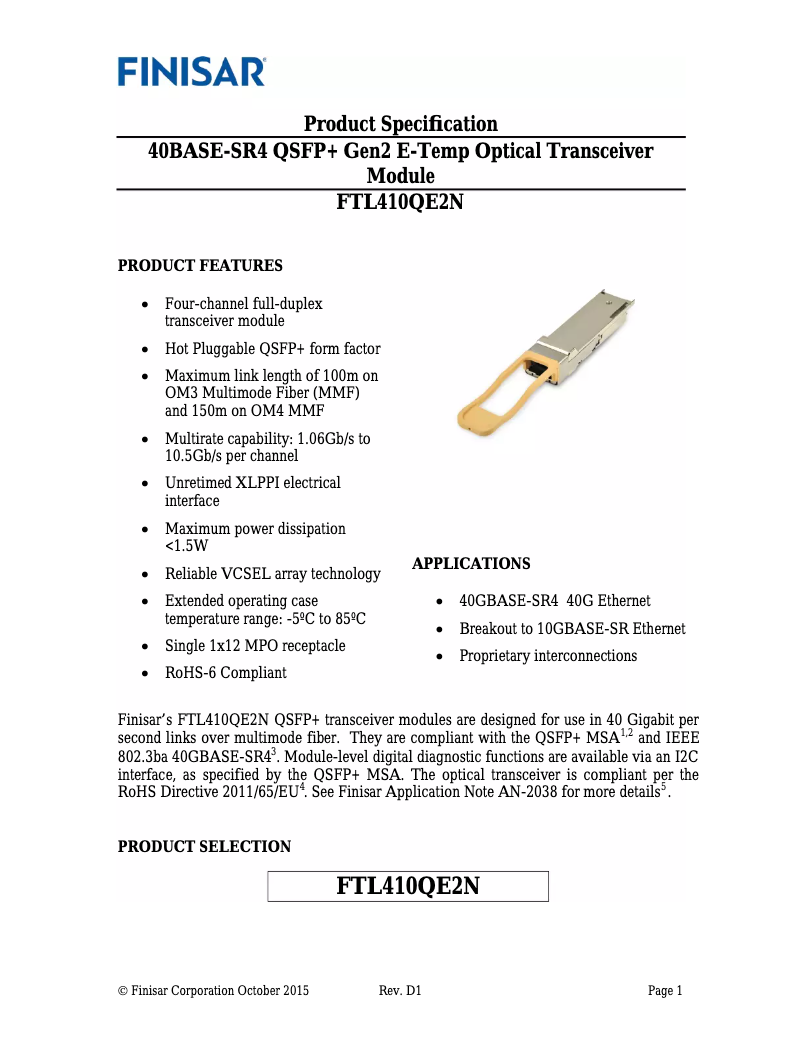 Image de la première page du manuel de l'appareil FTL410QE2N