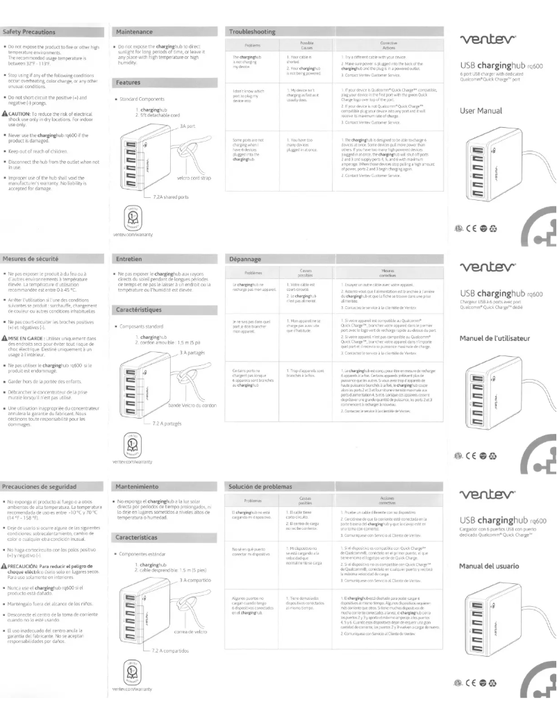 Page 1 de la notice Manuel utilisateur Ventev USB charginghub rq600