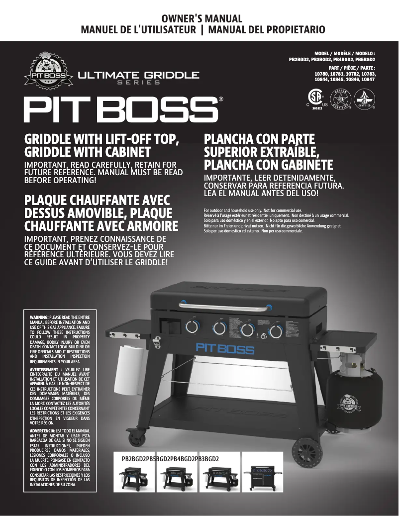 Page 1 de la notice Manuel utilisateur Pit Boss PB5BGD2