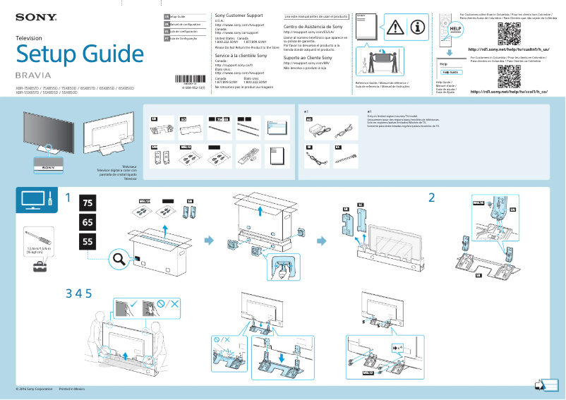 Page 1 de la notice Guide d'installation Sony Bravia XBR-65X850D