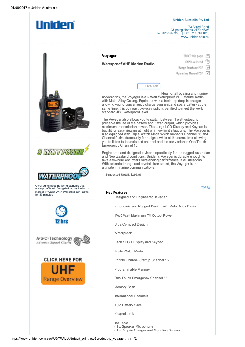 Page n°1 - Manuel utilisateur Uniden Voyager