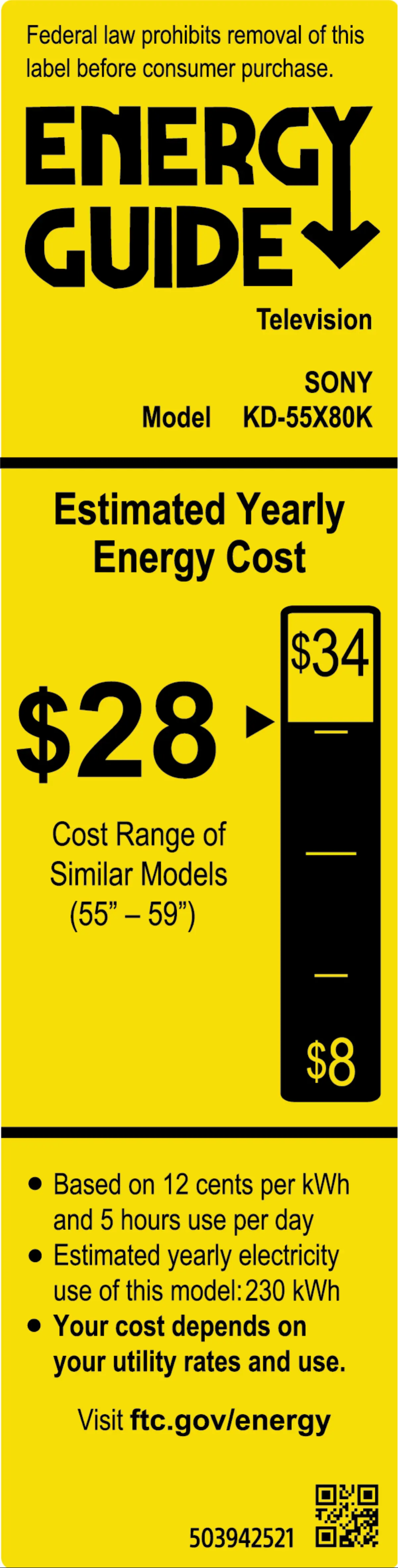 Page 1 de la notice Label énergétique Sony KD-55X80K