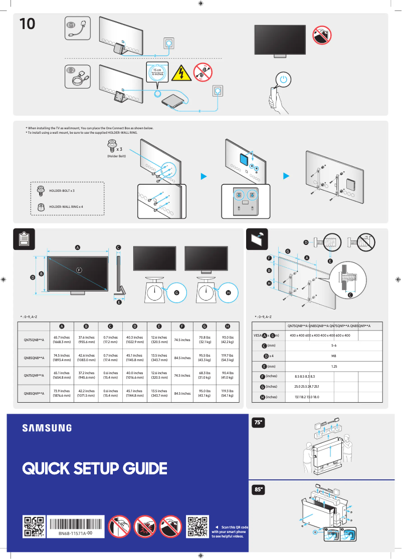 Page 1 de la notice Guide de démarrage rapide Samsung QN65QN800A