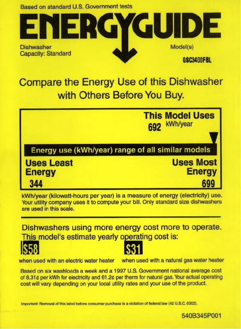 Página 1 del manual Etiqueta energética GE GSC3400FBL