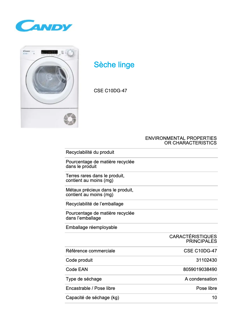 Image de la première page du manuel de l'appareil CSE C10DG-47
