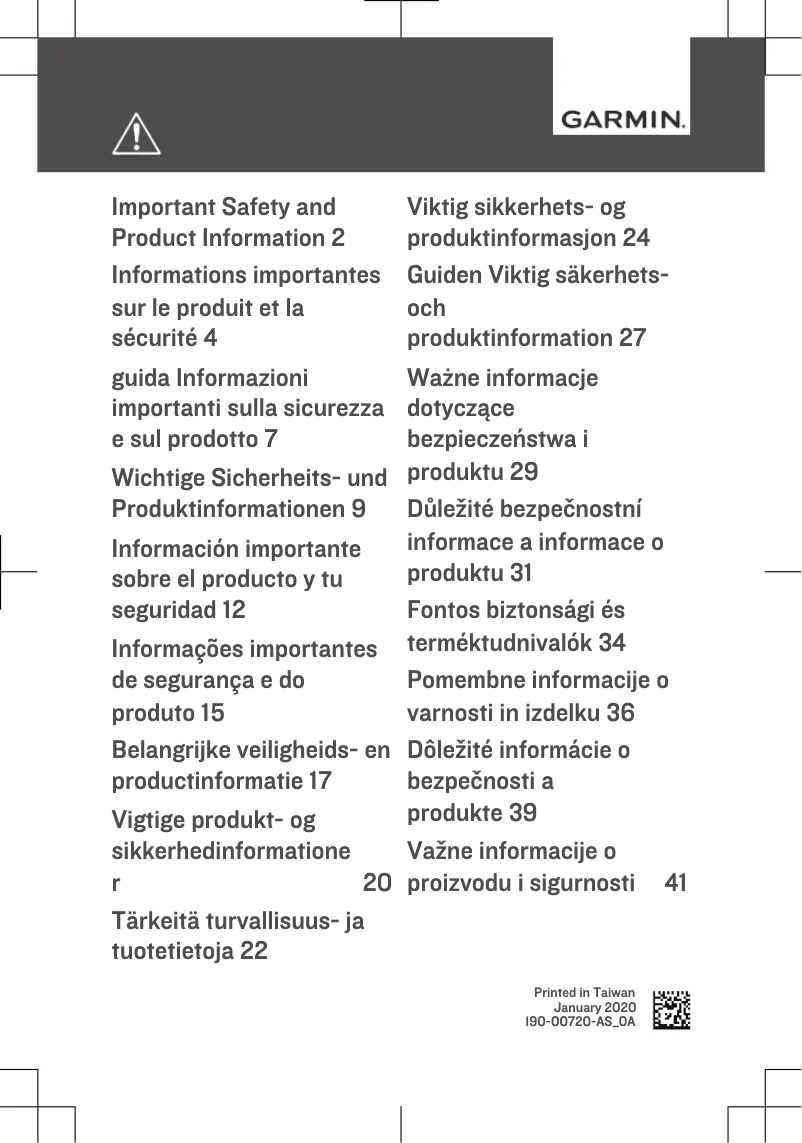 Page n°1 - Instructions de sécurité Garmin Zumo XT