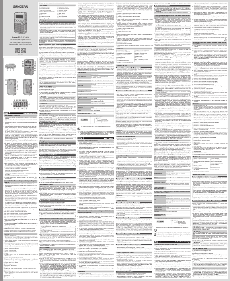 Page n°1 - Manuel utilisateur Sangean DT-800