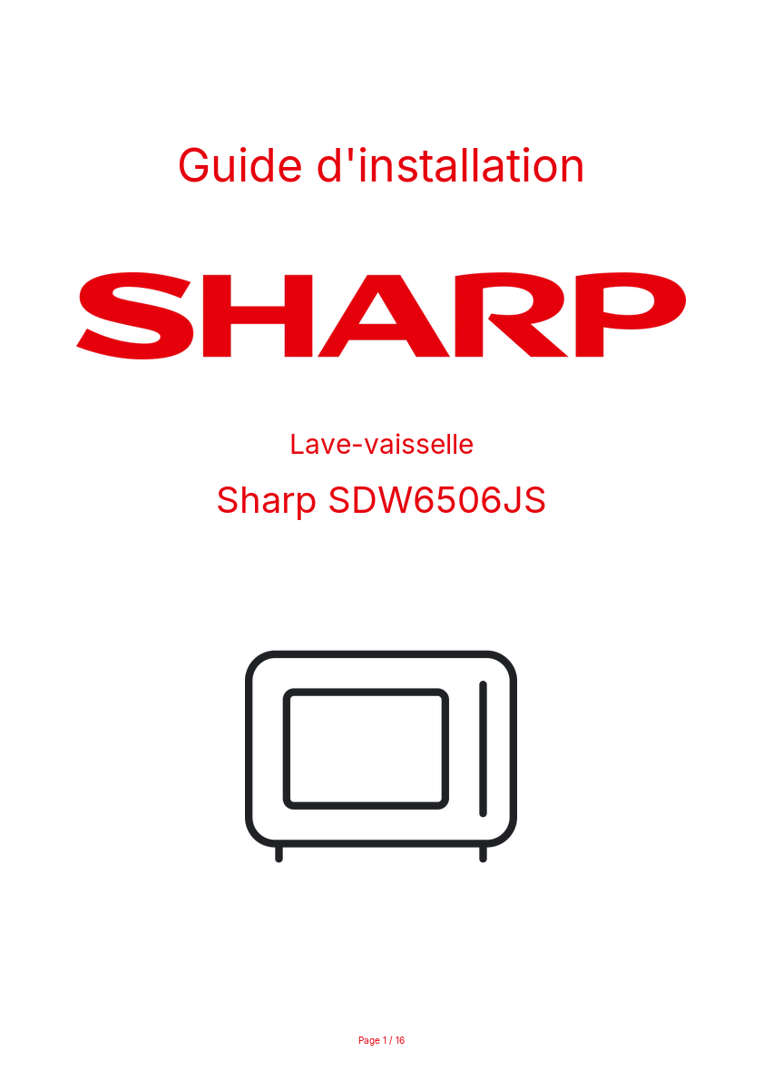 Page n°1 - Guide d'installation Sharp SDW6506JS