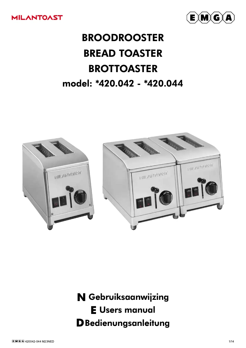 Page n°1 - Manuel utilisateur MilanToast 420044