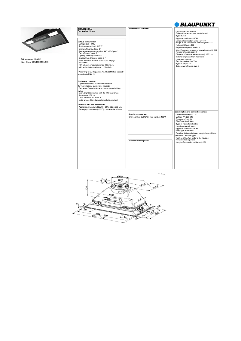 Page n°1 - Fiche technique Blaupunkt 5DA15250