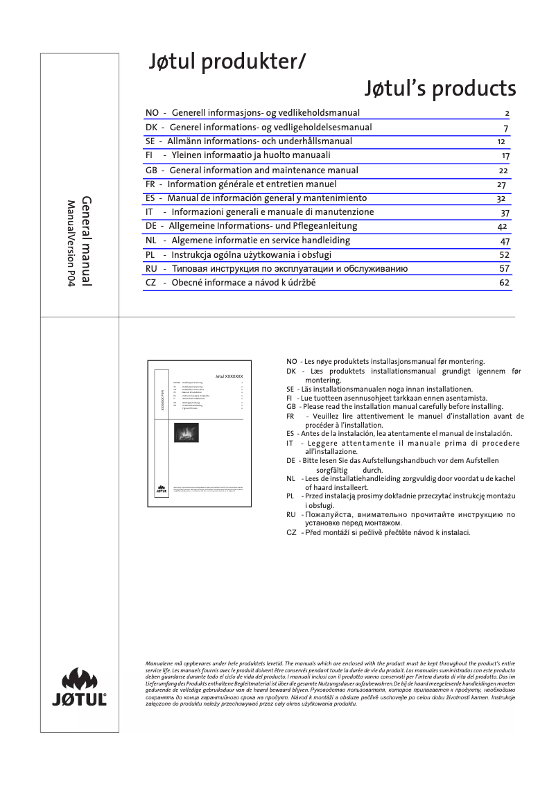 Page 1 de la notice Manuel utilisateur Jøtul F 273