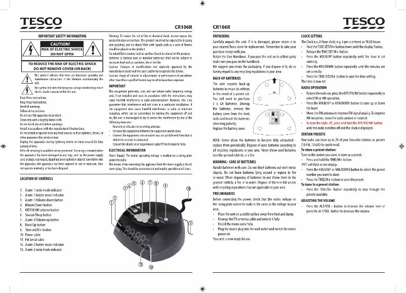 Page n°1 - Manuel utilisateur Tesco CR106R