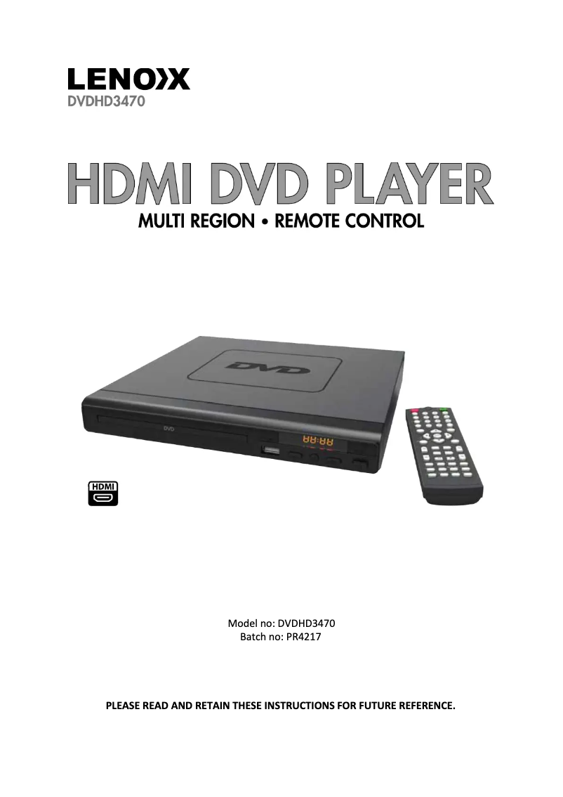 Page n°1 - Manuel utilisateur Lenoxx DVDHD3470