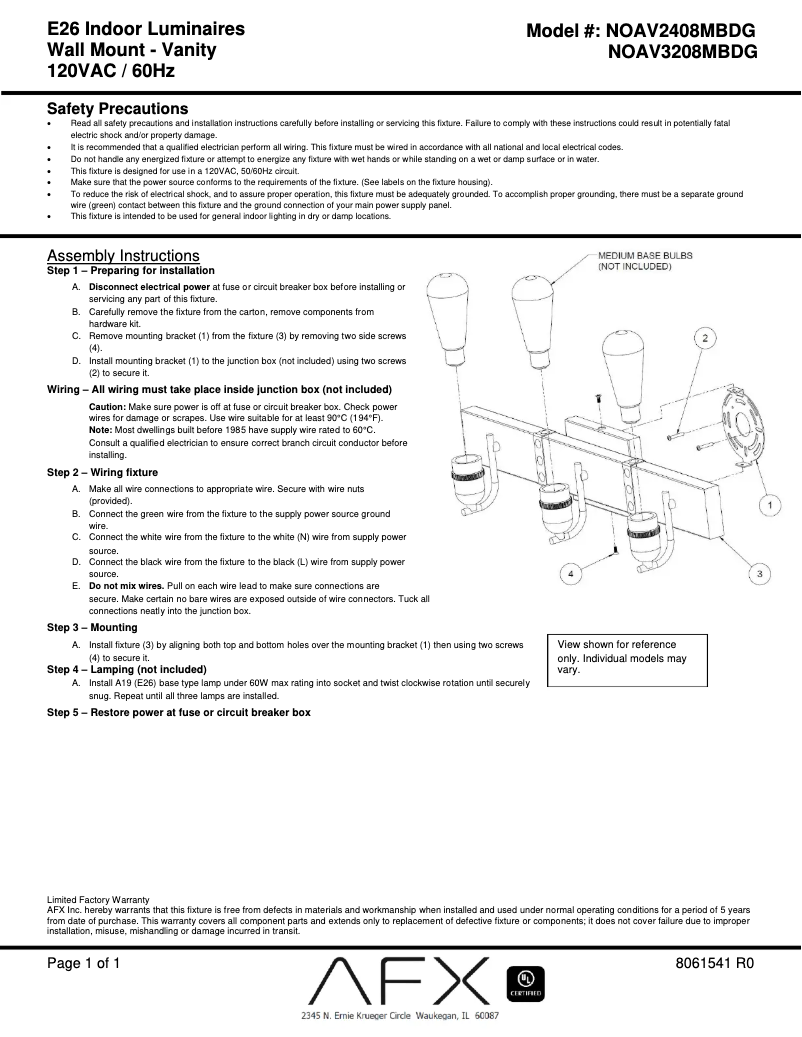 Page n°1 - Manuel utilisateur AFX Noah NOAV3208MBDG