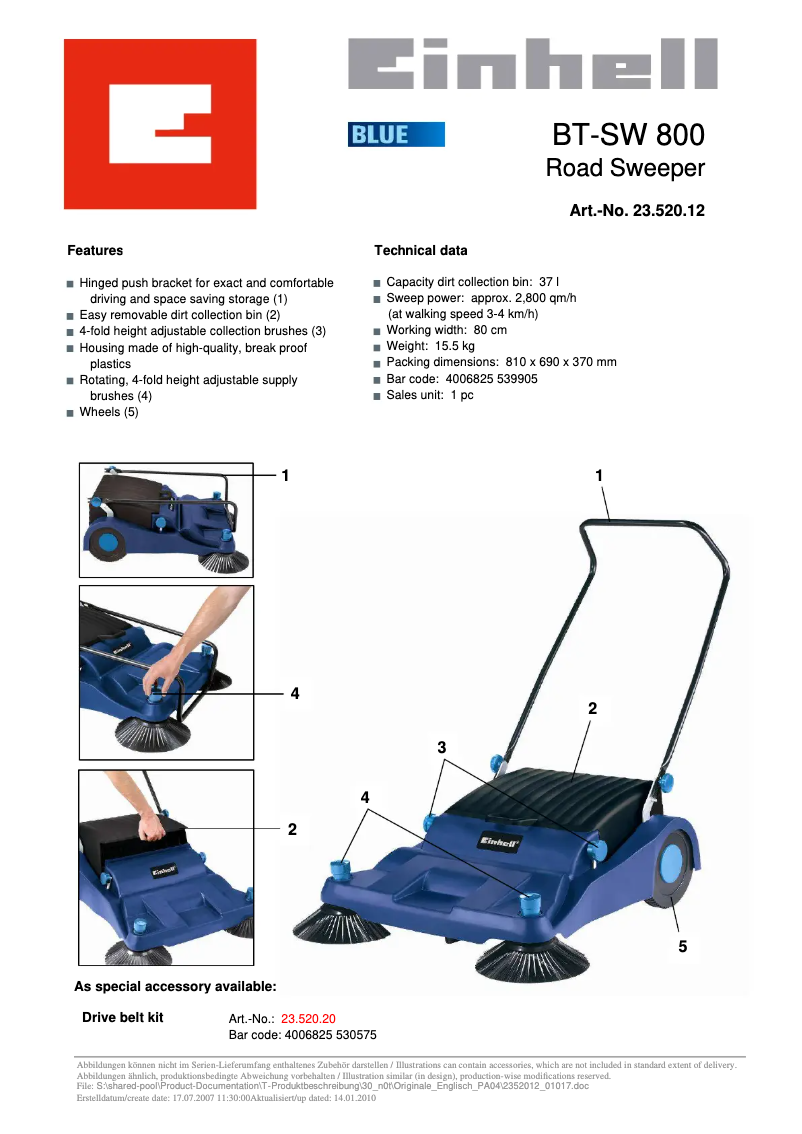 Page n°1 - Manuel utilisateur Einhell BT-SW 800