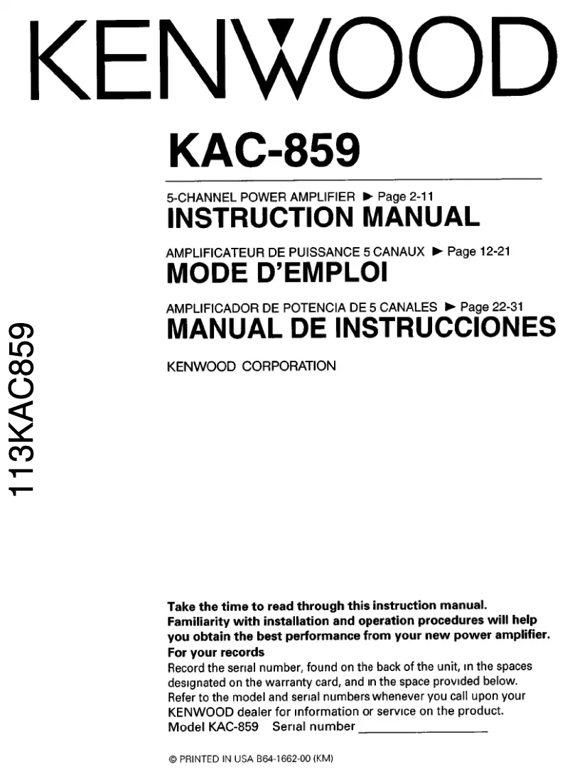 Image de la première page du manuel de l'appareil KAC-859