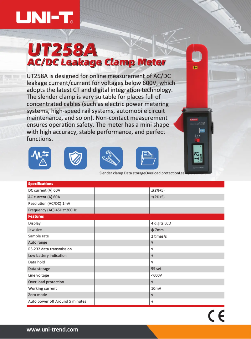 Page n°1 - Fiche technique Uni-T UT258A