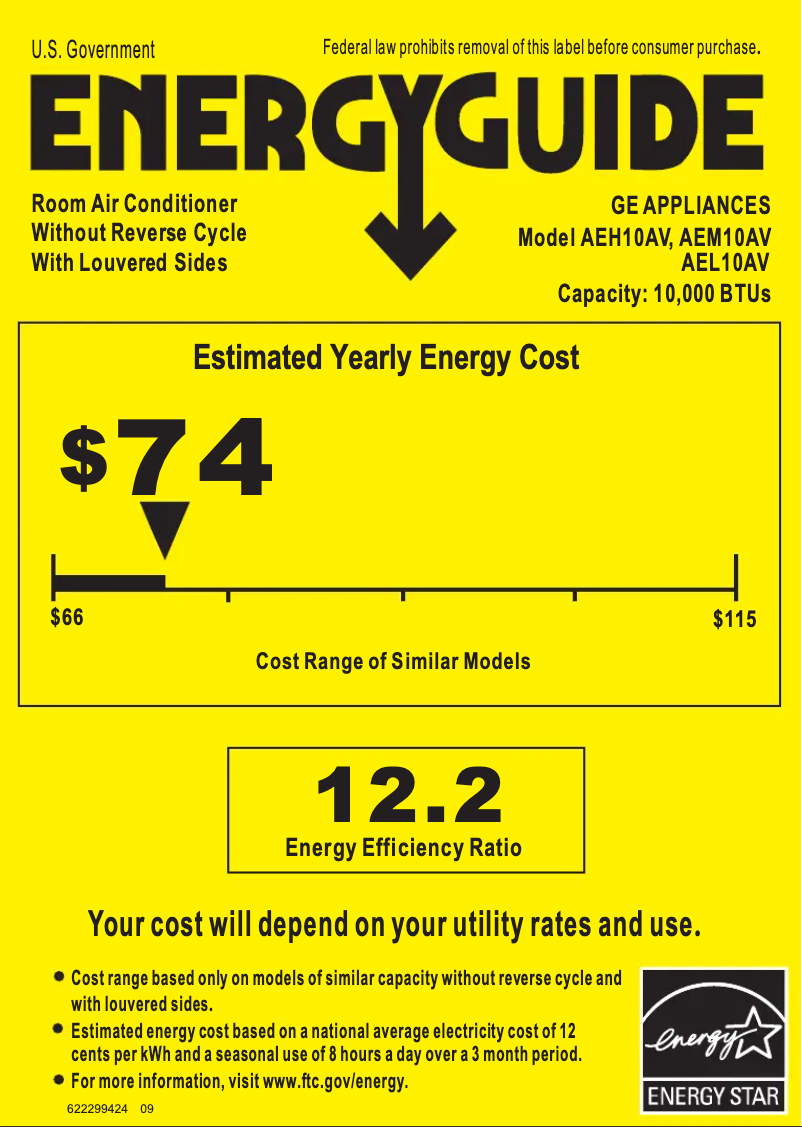 Page n°1 - Label énergétique GE AEL10AV