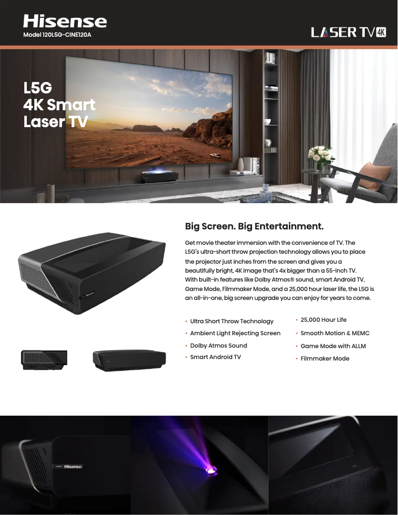 Page 1 de la notice Fiche technique Hisense 120L5G-CINE120A