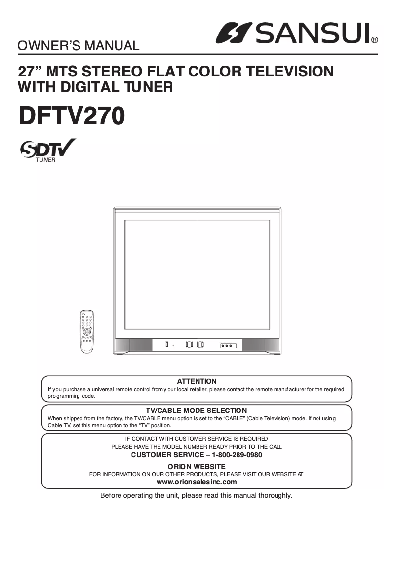 Image de la première page du manuel de l'appareil DFTV270
