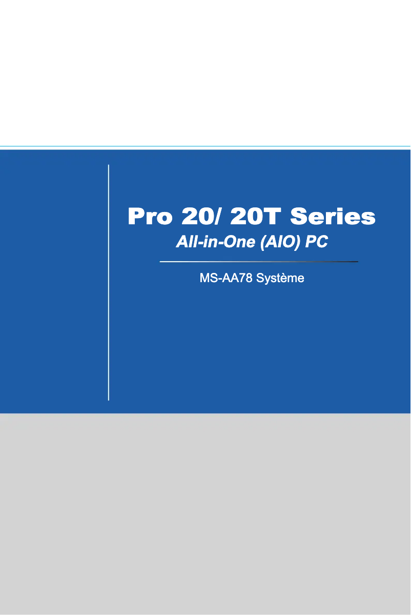 Page 1 de la notice Manuel utilisateur MSI Pro 20 MS-AA78