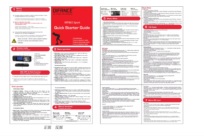 Page 1 de la notice Manuel utilisateur Difrnce MP865