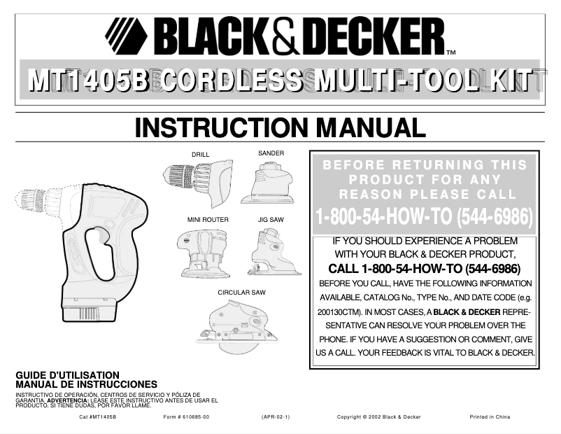 Page n°1 - Manuel utilisateur Black & Decker MT1405
