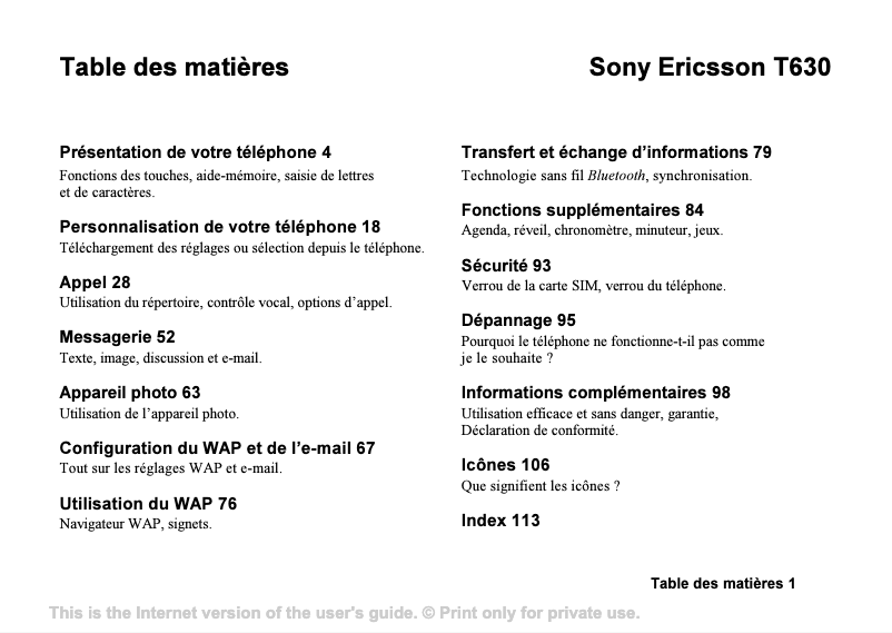 Image de la première page du manuel de l'appareil T630