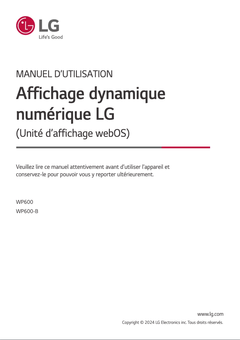 Page n°1 - Manuel utilisateur LG WP600-B