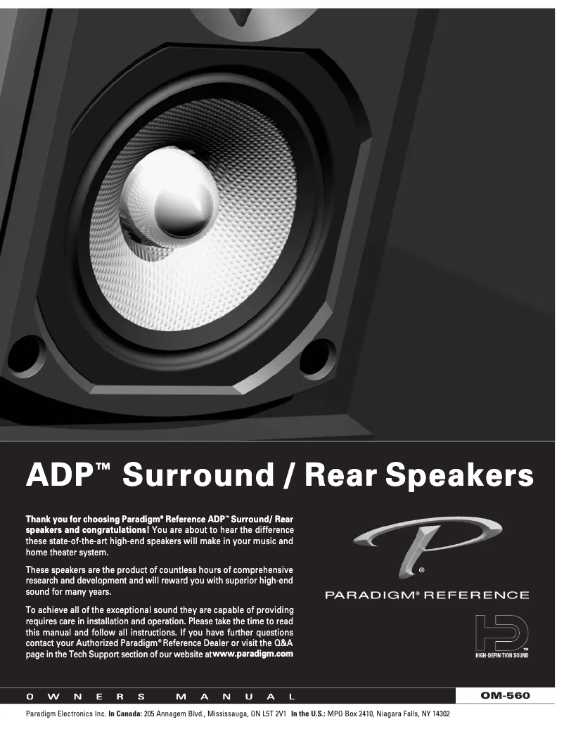 Page n°1 - Manuel utilisateur Paradigm Studio ADP-590 v5