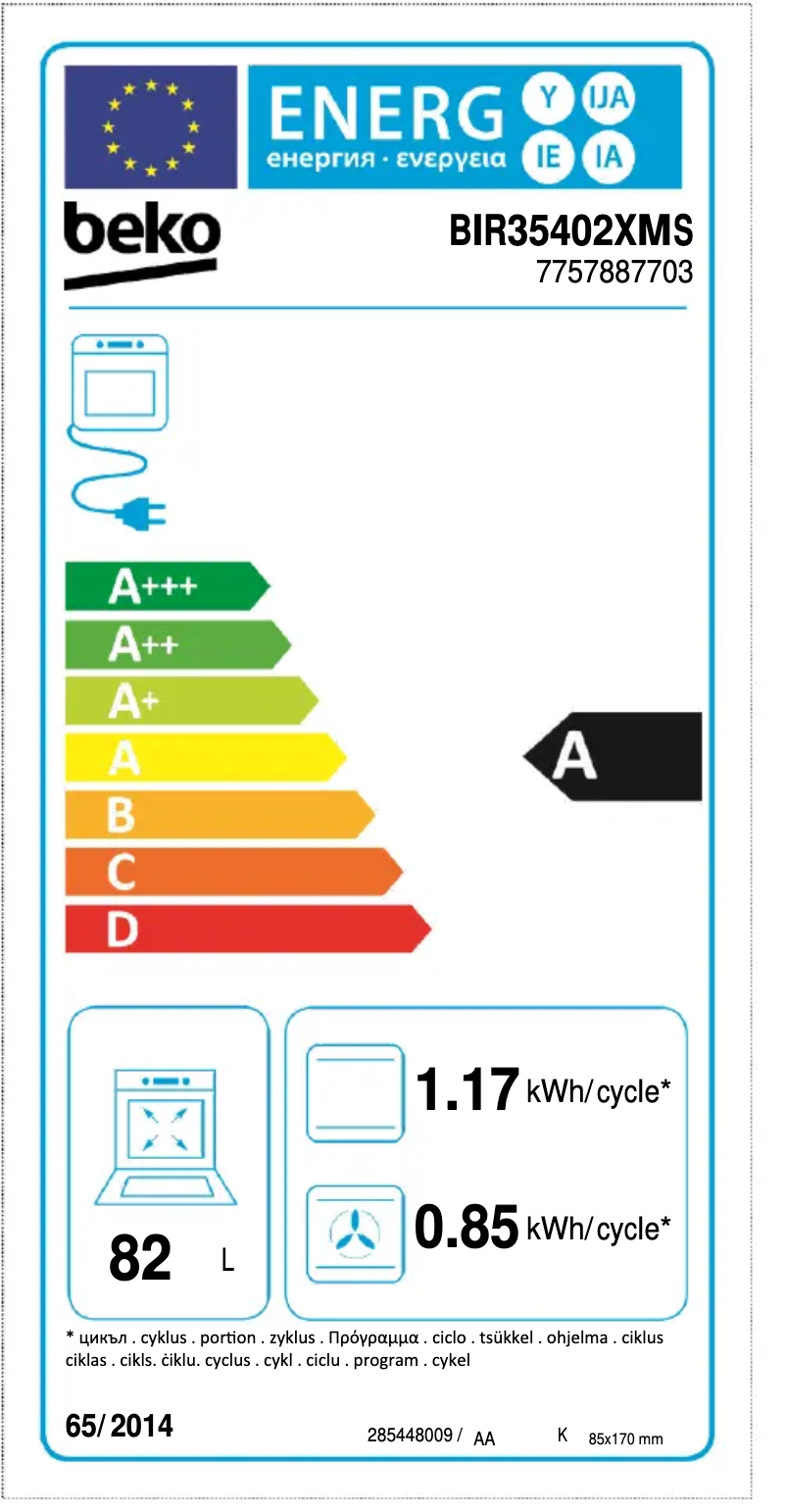Page n°1 - Label énergétique Beko BIR 35402 XMS