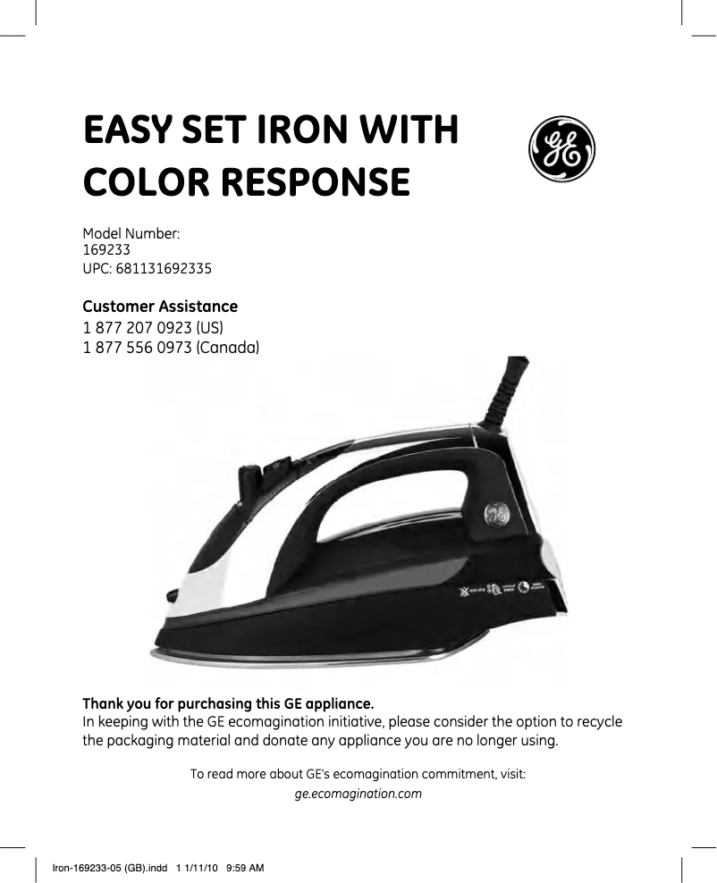 Page 1 of the manual User Manual GE 169233