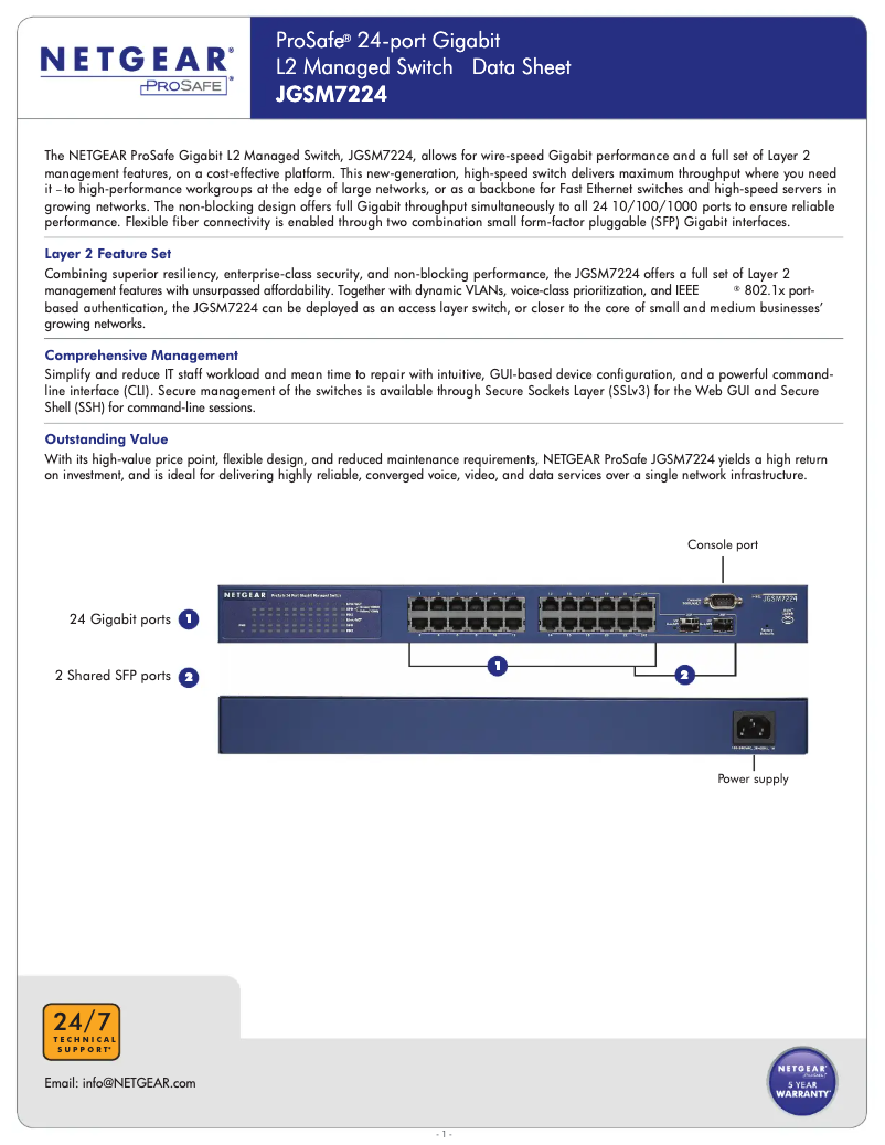 Page n°1 - Fiche technique Netgear ProSafe JGSM7224
