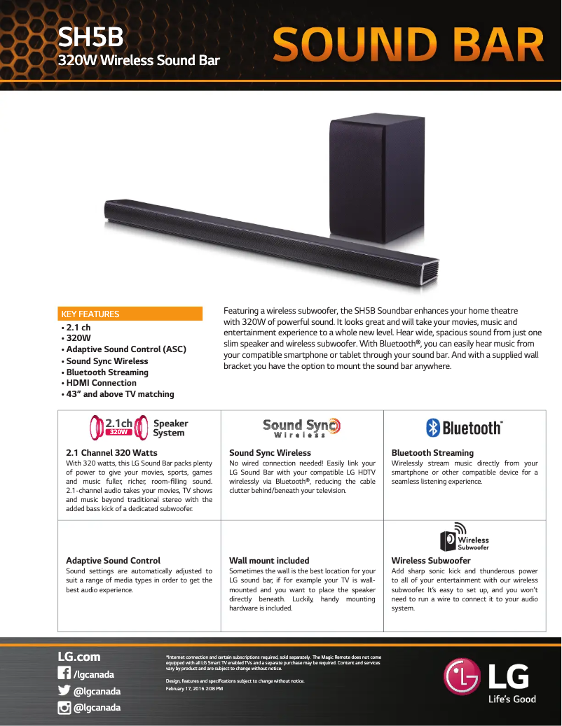 Page 1 de la notice Fiche technique LG SH5B