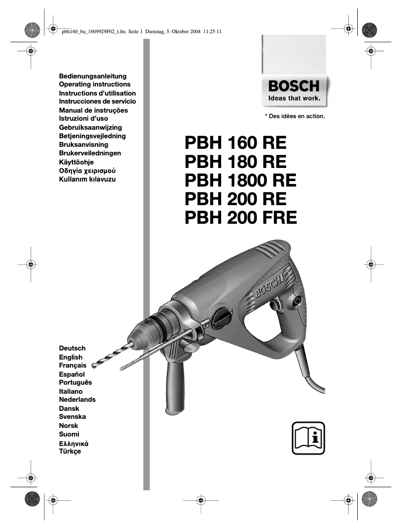 Page n°1 - Manuel utilisateur Bosch PBH 1800 RE
