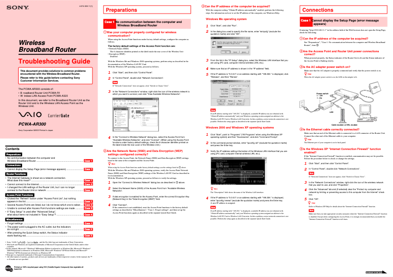 Page 1 de la notice Manuel utilisateur Sony PCWA-AR300